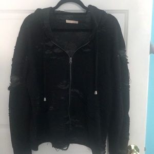 Distressed zip up hoodie